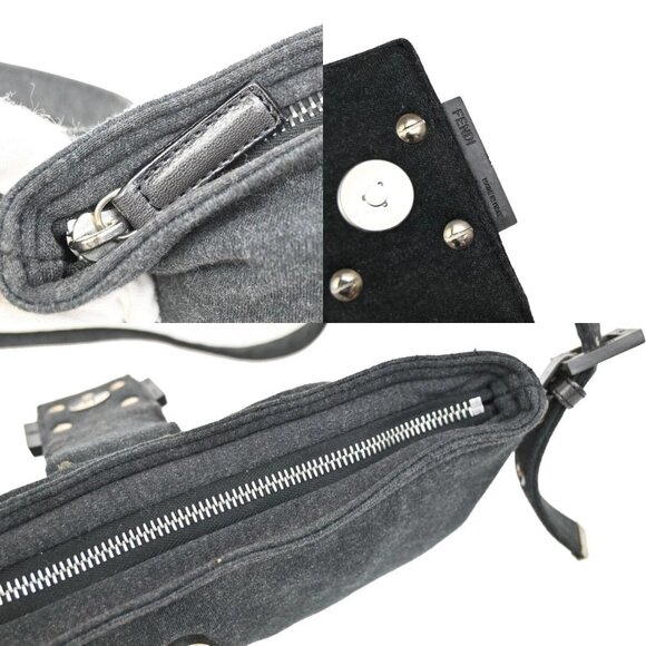 FENDI Logo Shoulder Bag Canvas Leather Gray SHW Italy 32EE760 - Picture 10 of 16